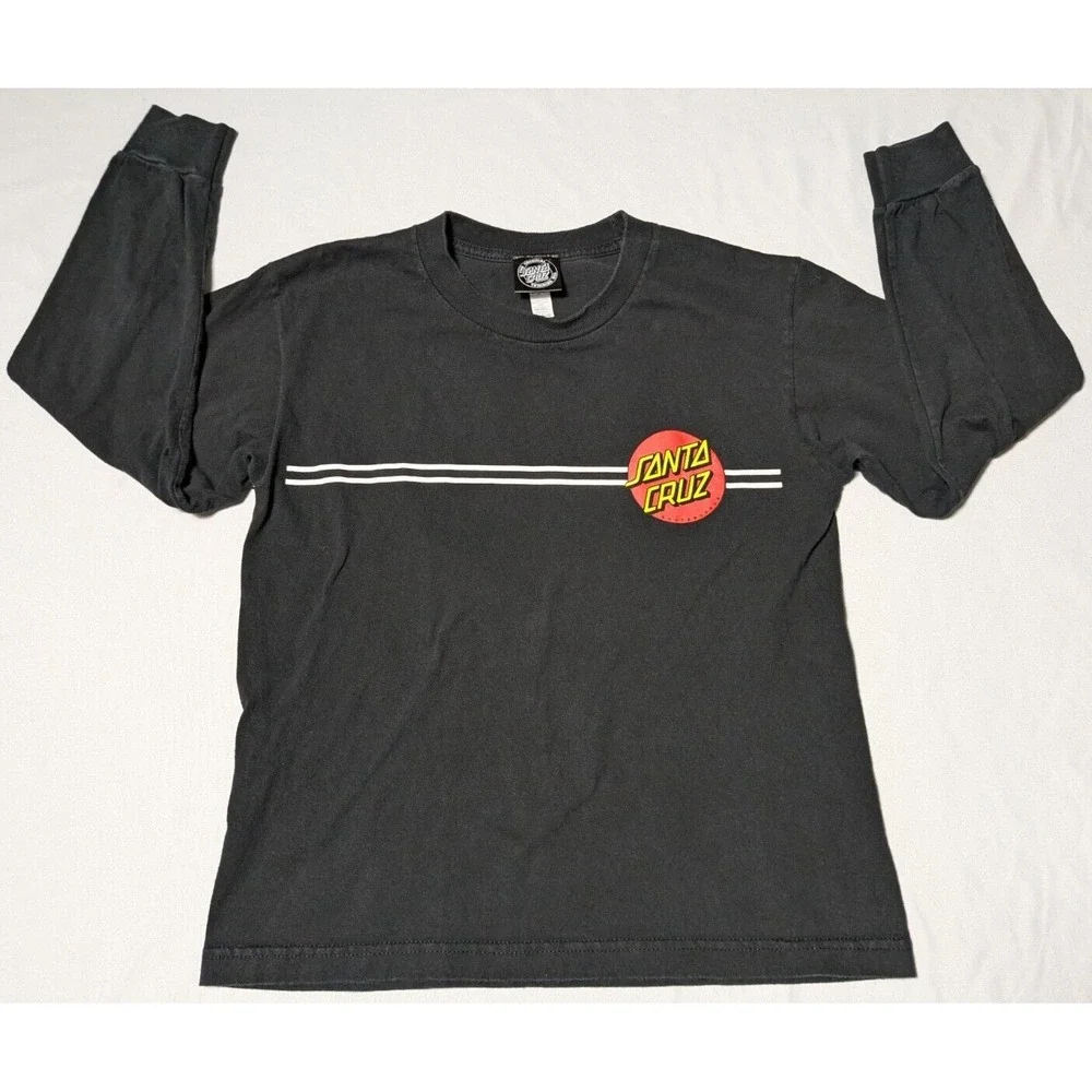 SANTA CRUZ Double-Sided DOT LOGO‎ Black Cotton Long Sleeve T-Shirt - Boys Medium